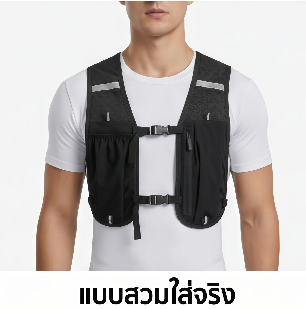 เสื้อเวสวิ่งสะท้อนแสง รุ่นพรีเมียม ระบายอากาศดีเยี่ยม น้ำหนักเบา พร้อมช่องใส่ขวดน้ำและมือถือ เหมาะสำหรับวิ่งกลางคืนและเดินป่า